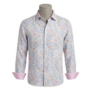 Tommy Bahama Mens Playa Blanca Paisley Linen Button‎ Down Shirt Blue Pink Medium